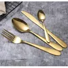 4Pcs/Set Gold Cutlery Knife Flatware Set Stainless Steel Tableware Western Dinnerware Fork Spoon Steak Travel Dinnerware Set VT1534