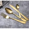 4Pcs/Set Gold Cutlery Knife Flatware Set Stainless Steel Tableware Western Dinnerware Fork Spoon Steak Travel Dinnerware Set VT1534