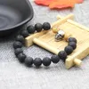 Men Stainless Steel Skull Bracelets with 10mm Natural Lave Stone Beaded Bracelet Top Quality Silver Jewelry For Men Gift