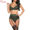 Bras conjuntos mulheres sexy laço cinto meia g-string roupa interior babydoll sleepwear set2591