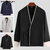 Incerun Streetwear Men Fashion Cardigan Långärmad Patchwork Yukata Coats Kimono Casual Retro Bomull Linen Baggy Mens Jackets1