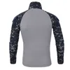 Armé Camo Långärmad Snabb Torr T-shirts Män Taktisk Kamouflage Combat Sport T-shirt Utomhus Toppar UV-skydd 1/4 Zip Pullover T Shirt