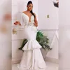 Afrikanische nigerianische Meerjungfrau Abendkleider Sheer Neck Gold Applikation Lange Ärmel Abendkleid Formelle Kleidung Abendkleider Abendkleider319t