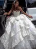 Luxo inchado vestido de bola vestidos de noiva beading rendas camadas strapless vestido nupcial tule camadas 2020-2021 Dubai vestidos de casamento