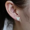 Wholesale-valentines gift heart earring stud for girl lover gift micro pave cz small cute heart minimal delicate 925 sterling silver studs