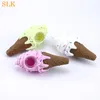 Girls cute pink ice cream pipe cone silicone smoking hand pipes with glass thick bowl oil burner water unique percolator bong for 420