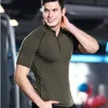 Koszula kompresji Mężczyźni Trening Męskie Bieganie T Shirt Marka Gym Jogging Sport Krótki Rękaw Rashguard Zipper Top Thoe Training1