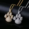 Персонализированные 18K позолоченные полные кубические циркония милые собаки следы ожерелья ожерелье круто цепь хип-хоп ювелирные украшения для мальчиков и девочек