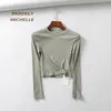 BRADELY MICHELLE Verano sexy mujer o-cuello de manga larga camiseta delgada de algodón elástico tops 210311