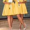 Jaune court dentelle robes de demoiselle d'honneur 2021 africaine Scoop demi manches demoiselle d'honneur robes genou longueur Satin mariage invité robe de soirée AL6023