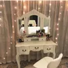 Free Shipping Wholesales Tri-fold Mirror Dresser with Dressing Stool White Dressing Table 5 Drawers