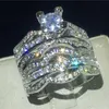 Conjuntos de noiva anel de promessa do vintage 925 prata 5a cz pedra anel de noivado anel de casamento para as mulheres princesa dedo jóias