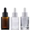 Commercio all'ingrosso 30ml Ambra Trasparente satinato Confezione vuota Bottiglie con contagocce per siero Bottiglie di vetro per aromaterapia con olio essenziale con contagocce