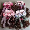 Peluca rizada, pinza para el pelo con lazo, accesorios para el cabello, encaje de princesa para niña, cinta bonita, horquilla trenzada para niños, tocado 0108