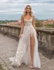 Glamorous Berta Sequined Wedding Dresses Square Neck 3D Appliqued Side Split Bridal Gowns Plus Size Sweep Train Tulle robes de mariée