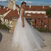 Sexy Bohemian A Line Wedding Dresses V profundo Neck Lace frisada Spaghetti Backless Andar do casamento do comprimento do vestido vestidos de noiva robe de mariée