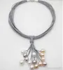 Cavo di cuoio della collana di 11-12mm reale Bianco Rosa Viola perla d'acqua dolce del pendente del catenaccio del magnete di moda