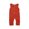 Baby Rompers Boys Girls Solid Sleeveless Jumpsuits Kids Casual Button Bodysuit Pants Child Onesies Sleepwear Payamas Climb Suit YP408