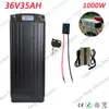 36V 35AH elektrische fietsbatterij 36V 35AH lithium ion batterij achter gebruik Sanyo cel met achterlicht voor 500W 1000W motor 5A lading.