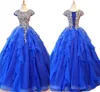 Gold Blue ruffles сладкие 16 платьев 30D цветочные аппликации из бисера с коротким рукавом Tulle Prom платья шариковые платья кулинарные платья квинкена на 15 лет девушки