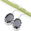 6 paires LuckyShine naturelles Noir Onyx Boucles d'oreilles argent 925 plaqué ovale Femmes Boucle d'oreille en mode Femme Accessoires Bijoux