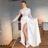 Shiny High Neck Prom Dresses With Long Sleeves Sequined Side Split Mermaid Evening Gowns See Through Sexy Cocktaiil Party Dress