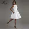 u-swear 2019 섹시한 흰색 짧은 이브닝 드레스 O-neck 민소매 백리스 간단한 파티 댄스 파티 공식 가운 Vestidos Robe