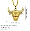 14K Pozłacany Moda Water Diament Bull Head Wisiorek Męski Naszyjnik Hip Hop