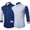 Män Fit Shirts Blå Vit Kändis Fashion Business Casual Långärmad Formell skjorta Topp Plus Storlek M-2XL