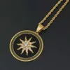 Fashion- Sun flower diamonds pendant necklaces for men women western retro luxury necklace Stainless steel Cuban chains dog tag jewelry