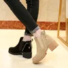 Gran oferta-botas cortas de tacón grueso plano para mujer de invierno, zapatos para mujer, zapatos para niñas, botines, botas Martin geniales, tacón grueso, cuero nobuk kont