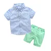 Ny sommar baby boys set Genglaman Kids Short Sleeve Plaid Shirt + Shorts 2pcs Pojke kläder kostym Barn outfits 14847