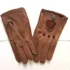 Fashion-Free shipping Men's Fall and Winter Genuine Leather Gloves New Fashion Brand Brown Warm Driving Unlined Gloves Goatskin Mittens