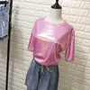 Wholesale Fashion Loose Women T-shirt Bright Silk Shining Cute Woman T Shirt Japanese Streetwear Lady Tops Blouses