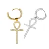 Personlig 18k guldpläterad Bling Cubic Zirconia Cross Hoop Earring Mens Womens Hip Hop Örhängen Iced Out Diamant Smycken för Kvinnor Män