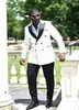 Style classique Double boutonnage Ivoire Groom Tuxedos Peak Revers Hommes Costumes Mariage / Bal / Dîner Meilleur Blazer Homme (Veste + Pantalon + Cravate) W256
