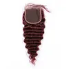 # 99J vin röd djupvåg mänskligt hår 3bundles med stängning Burgundy röda djupa vågiga brasilianska jungfruliga hårväv med spetslås 4x4