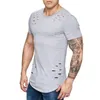 Icelion 2019 nieuwe lente korte t-shirt mannen mode gat ontwerp fitness t-shirt zomer korte mouw solide slim fit hip hop t-shirt