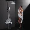 Preto Chuva termostática torneira do chuveiro Set Recados Chuvas Torneiras armazenamento Bath Mixer Tap Hot Fria com chuveiro de mão