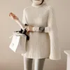 Mulheres novas blusas de cor sólida pulôver acrílico inverno casual malha gola alta poncho capa 2019 feminino sweaters9192675