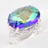 LUCKYSHINE 6 STKS Vintage Zilver 925 Queen Fancy Natural Mystic Topaz Ronde Ring Beste voor Valentijnsdag --- Gratis verzending