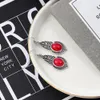 3 Çiftler / Lot Moda Klasik Vintage Yangın Red Jasper Taş Küpe 925 Gümüş Düğün Dangle Hook Küpe Kadın