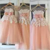 peach flower girls jurken