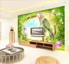 Papier peint 3d paysage vert extérieur, trou d'arbre, illustration d'oiseau de fleur, décoration de maison, revêtement mural de salon