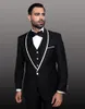 Brand New Black Groom Tuxedos Shawl Lapel Groomsmen Mens Wedding Dress Popular Man Jacket Blazer 3 Piece Suit(Jacket+Pants+Vest+Tie) 1036