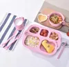 Children's Cutlery Set Wheat Straw Environmental Healthy Grid Plate Kindergarten Cutlery Set Breakfast Plate Microwave Heating