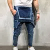 LITTHING 2019 Spring Summer Fashion Men Ripped Jeans Jumpsuits EU Size Street Distressed Denim Overalls Male Suspender Pants Z45