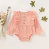 Mikrdoo Toddler Noworodek Niemowlę Baby Boy Girl Cotton Romper Długi Rękaw Solid Color Ruffle Romper Od 0-18 miesięcy