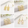 My Shape Stainless Steel Square Long Drop Earrings Vintage Geometric Hollow Dangle Earrings Ear Jewelry Gold Black Ethnic Style