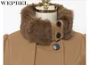 WEPBEL Bayan Vintage Yün Ceket Çift Toka Trençkot Bayan Kürk Yaka Peacoat Kış Ceket Ceketler Dış Giyim Artı Boyutu 5XL